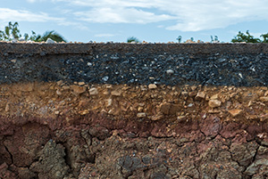 view of the layers of soil sedentary red clay charcoal rt