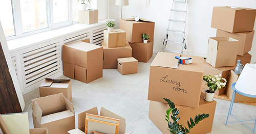 Image: cardboard boxes used to help sort and declutter.